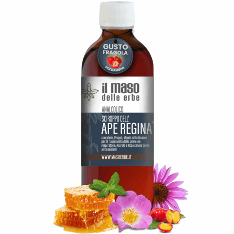 Sciroppo dell’Ape Regina | Integratore alimentare per bambini - Gusto Fragola – Con Miele, Propoli Analcolica, Acerola e Rosa Canina – 200 ml